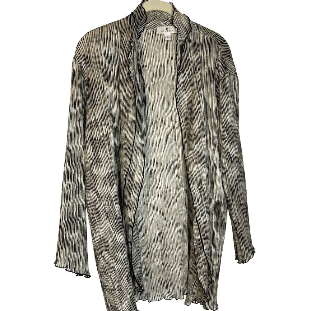 Emmelle XL Black & White Striped Long Sleeve Open Front Duster Cardigan
